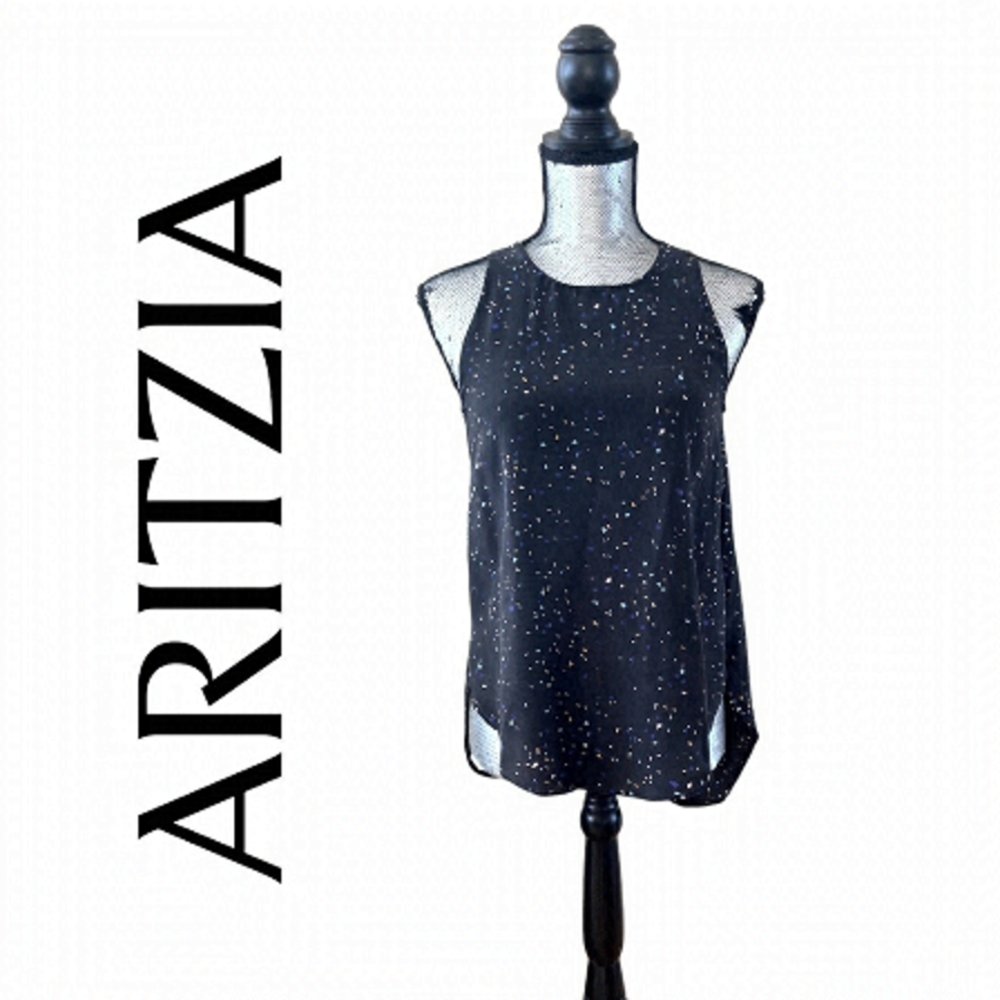 Aritzia Wilfred Black Confetti Split Back Silk Tank Top S
